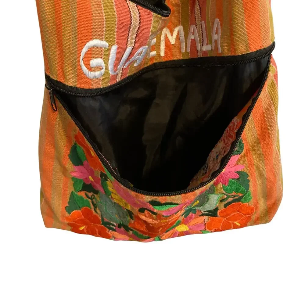 Guatemala Embroidered Floral Hobo Bag Multicolor Striped Shoulder Boho